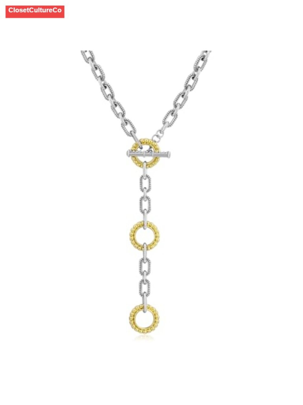 Two-Tone Twisted Rope Oval Link Chain Statement Necklace